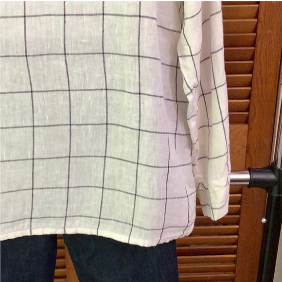 Flax Black &White Windowpane Print Button-Down Top - Picture 11 of 13